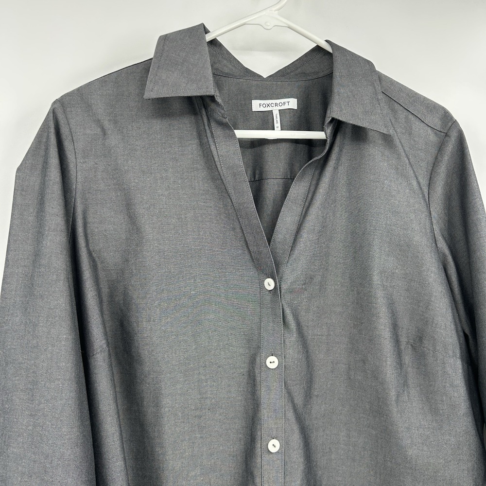 Foxcroft Womens Long Sleeve‎ Button Down Shirt Size 12 Gray Career Classic - Picture 2 of 7